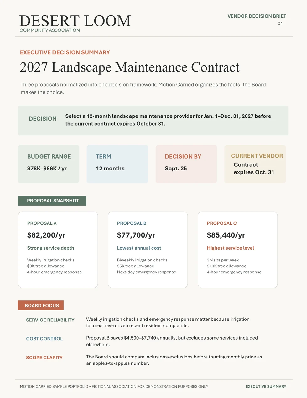 Vendor decision brief